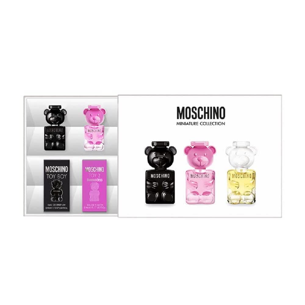 Moschino 3 Pcs Toy Mini Set: Toy Boy 5 Ml Eau De Parfum + Toy 2 Bubble Gum 5 Ml Eau De Toilette + Toy 2 5 Ml Eau De Parfum.