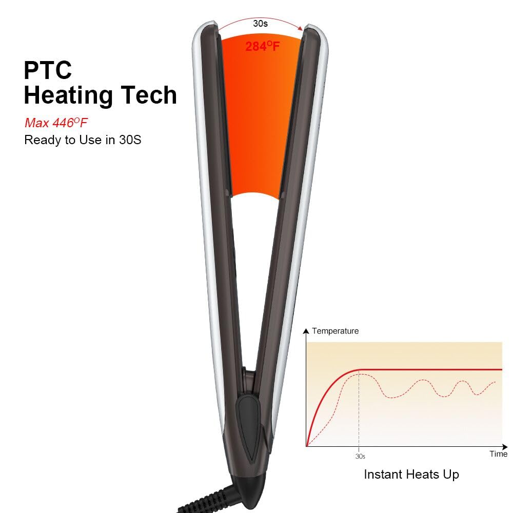 Flat Iron 2 in 1 Hair Straightener and Curler Professional Ceramic Flat Iron Instant Heat Up with Automatic Shut Off and Digital