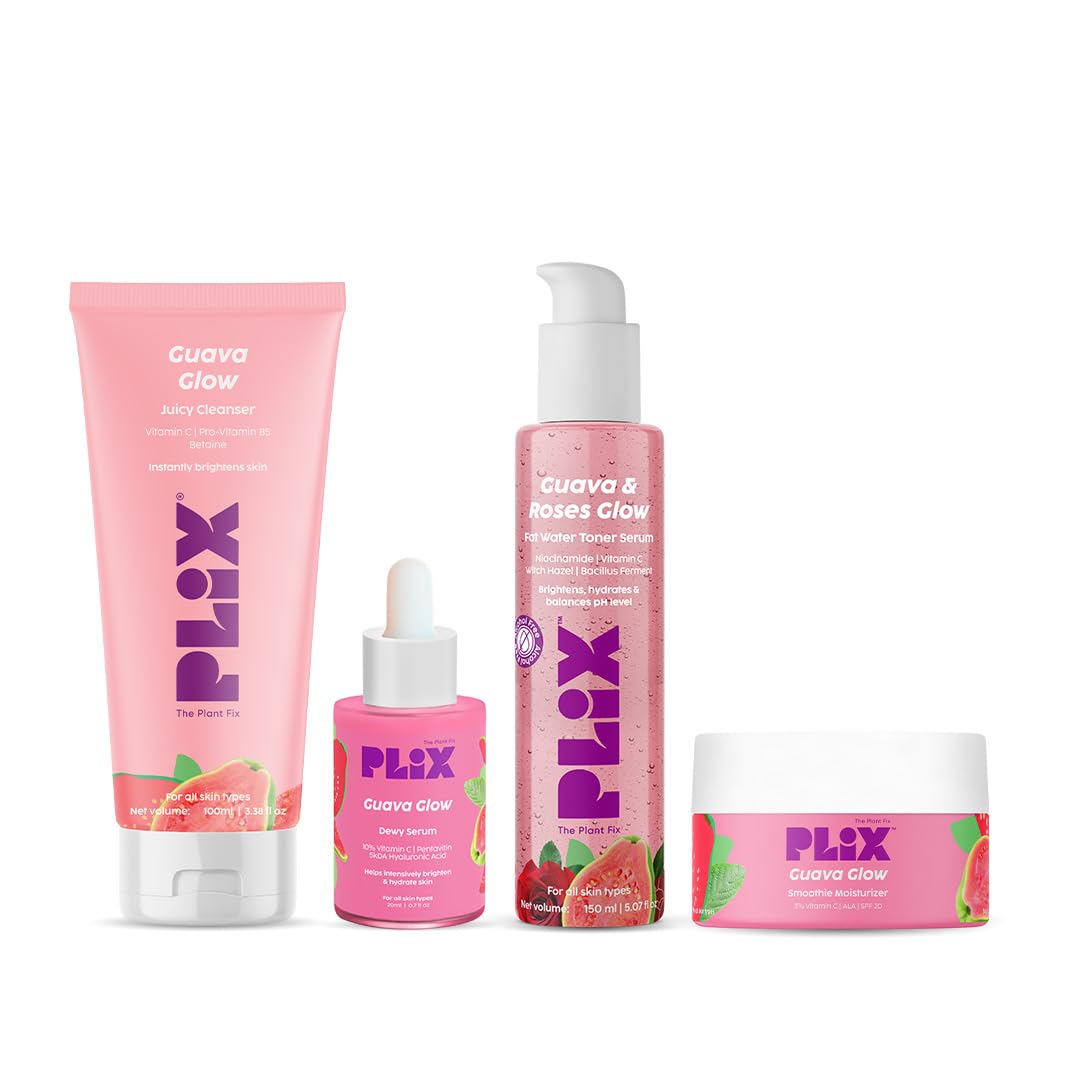 Plix - The Plant Fix Guava & Roses Regime For Bright Skin & Balanced Skin Ph| Hydrating Cleanser| 2-In-1 Toner Serum| Vitamin C 