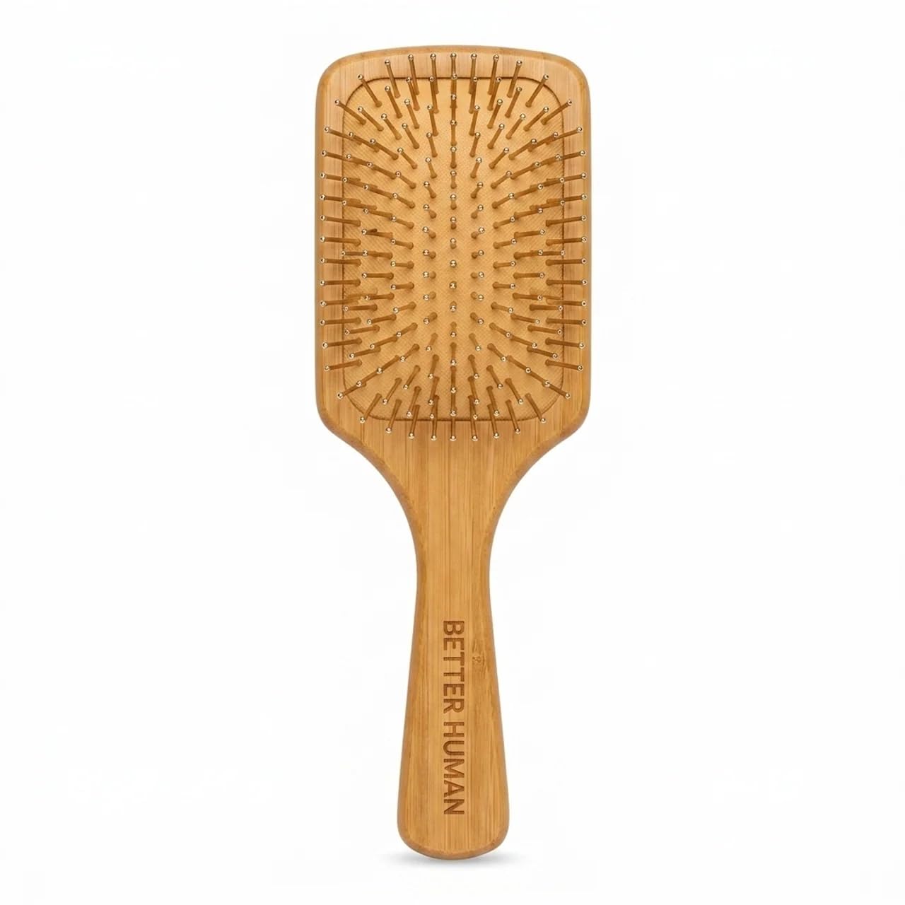 Bamboo Hair Brush, Detangling Paddle, Stainless Steel Bristles, Anti Static