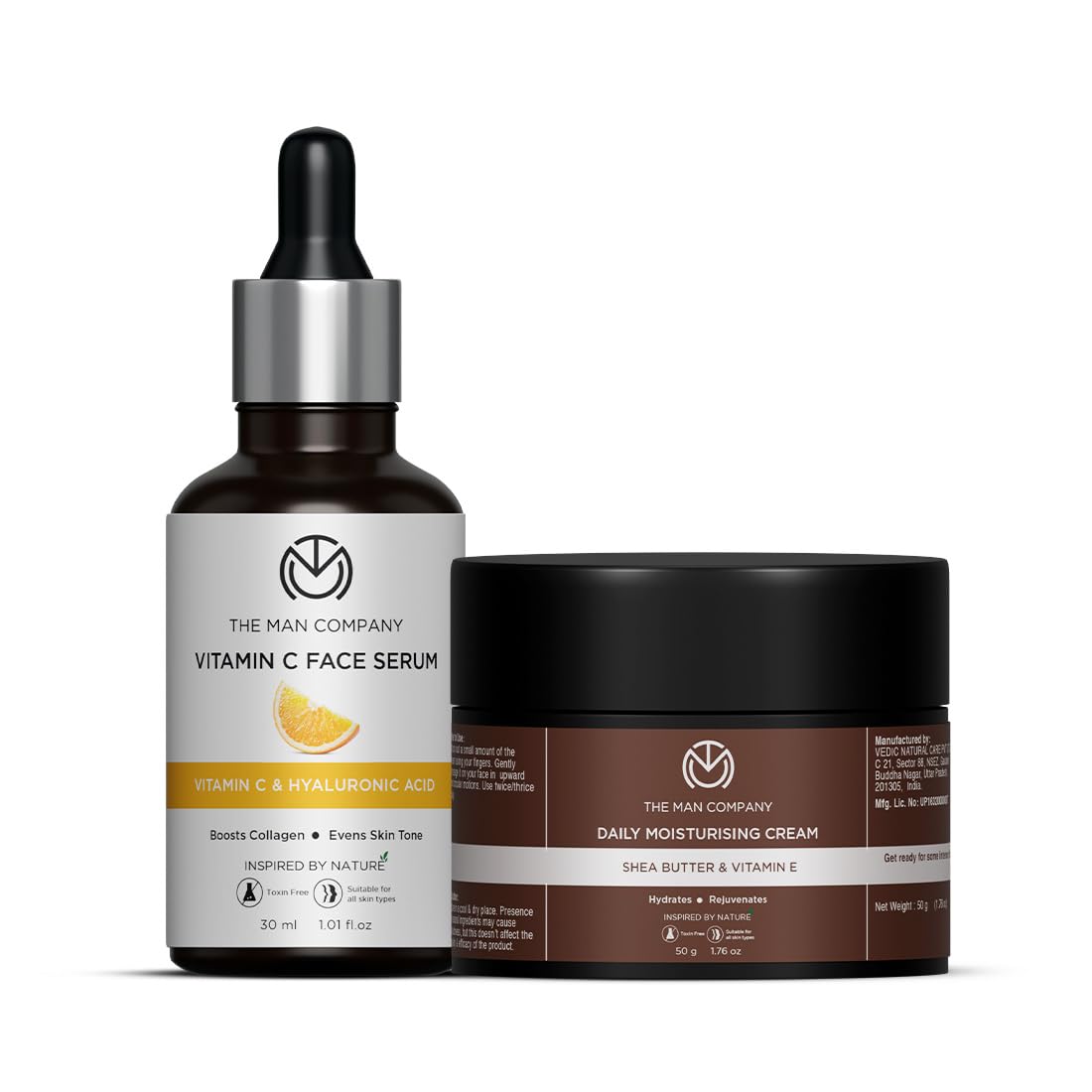 The Man Company Vitamin C Face Serum 30Ml & Daily Moisturising Cream 50Gm For Men | Brightening & Hydrating Skincare | Fades Dar