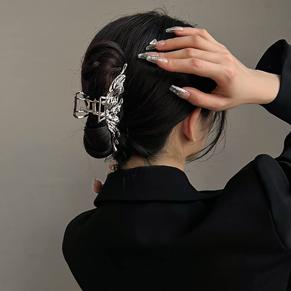 2 Pcs Large Metal Hair Claw Clips - Personality Nonslip Silver Hair Clamps,Perfect Jaw Hair Clamps For Women And Thinner-Thick H