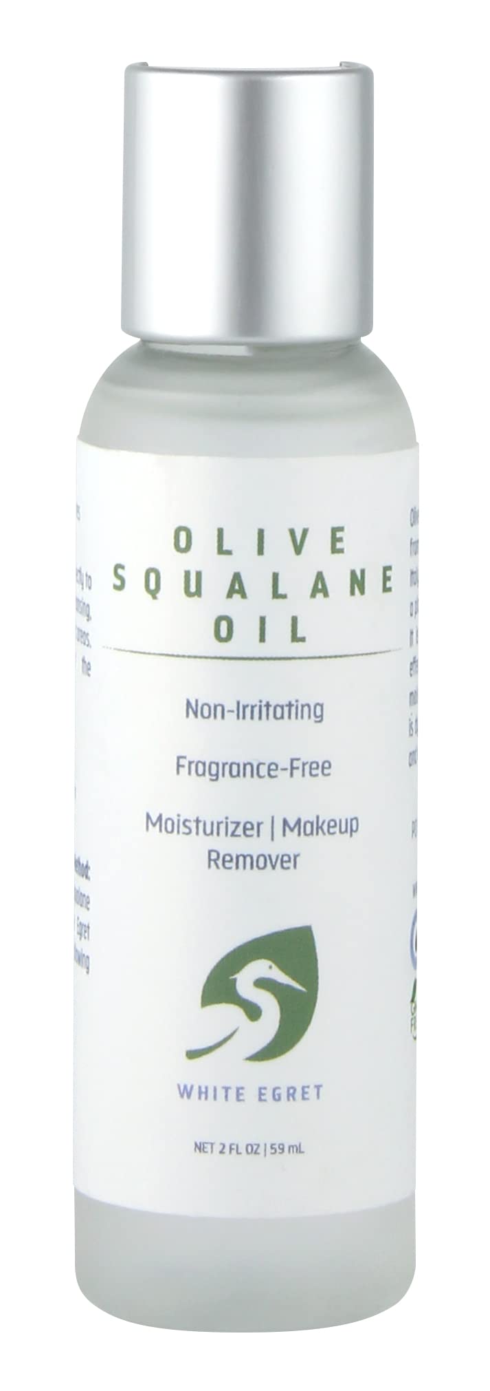 White Egret Olive Squalane Oil with Non-Irritating and Fragrance Free Attributes that Moisturizes and Removes Makeup, 2 fl. oz