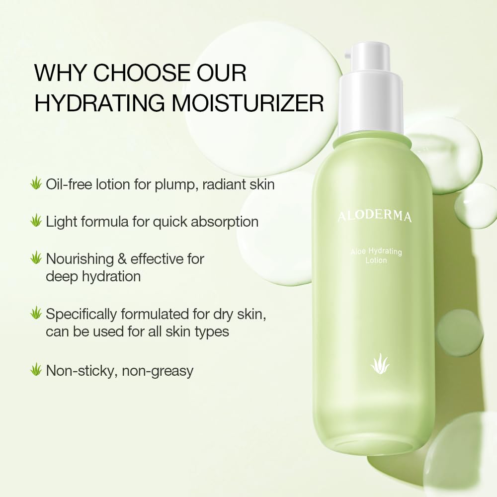 Aloderma 77% Organic Aloe Vera Hydrating Face Moisturizer for Soft and Nourished Skin - Light and Oil-Free Aloe Vera Moisturizer
