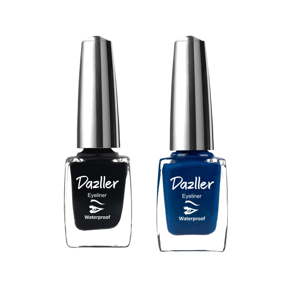 Dazller Liquid Eyeliner Waterproof, 19Ml, Black + Blue, Smudge-Proof, Matte, One Stroke Application, Long-Lasting, Deeply Pigmen