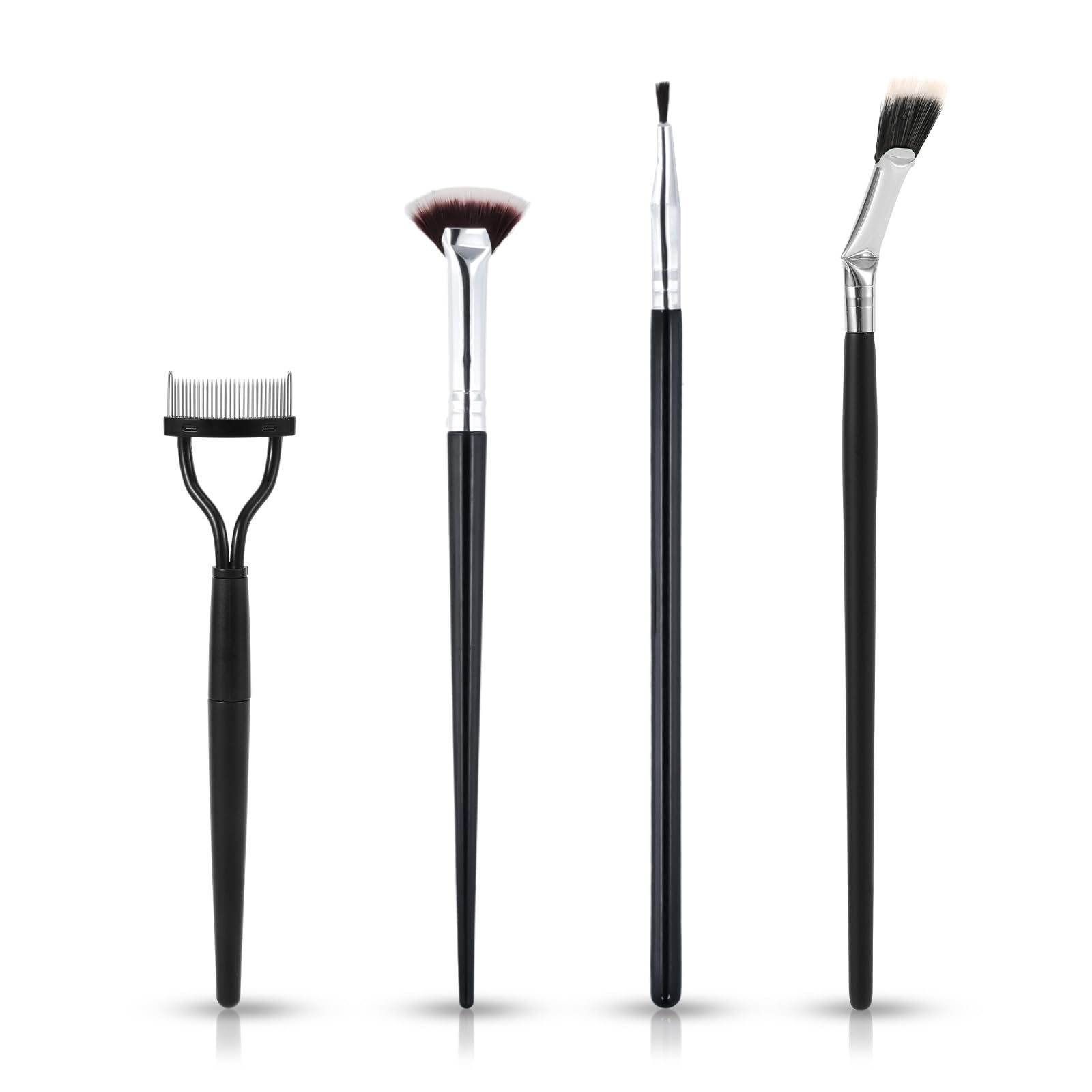 4pcs Mascara Fan Brushes Set, Folding Angle Scalloped Lash Brush and Eyelash Comb for Natural Lifted Eyelash Separator Eyebrow A
