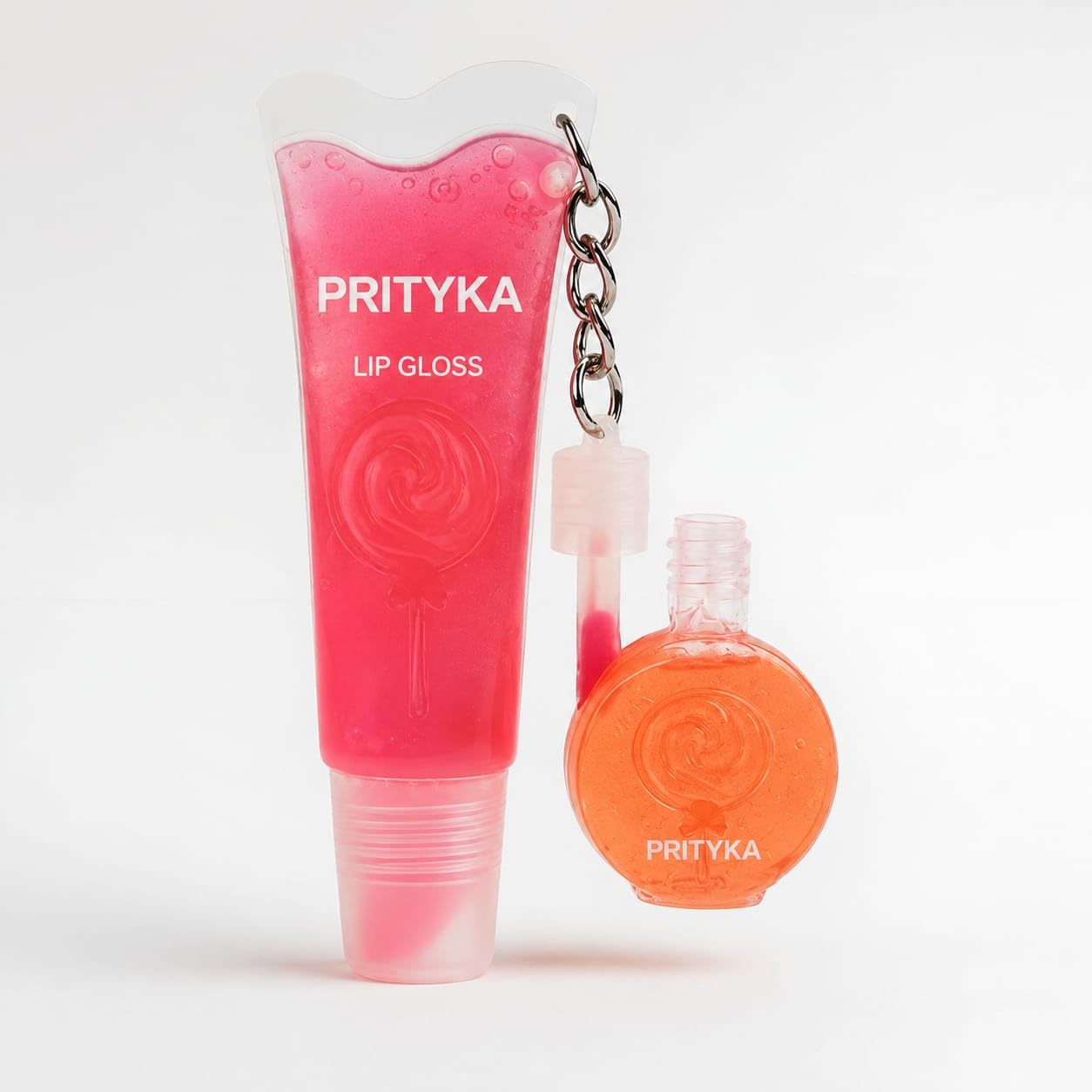 Prityka 2In1 Lip Gloss & Lip Oil Keychain | Hydrating Korean Glass Shine Lip Balm | NonSticky Mini Travel Gloss For Women & G
