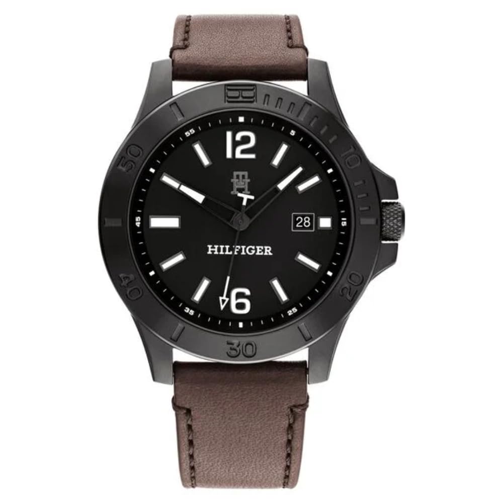 Tommy Hilfiger Black Dial Brown Colour Leather Strap Analog Watch For MenTh1710530
