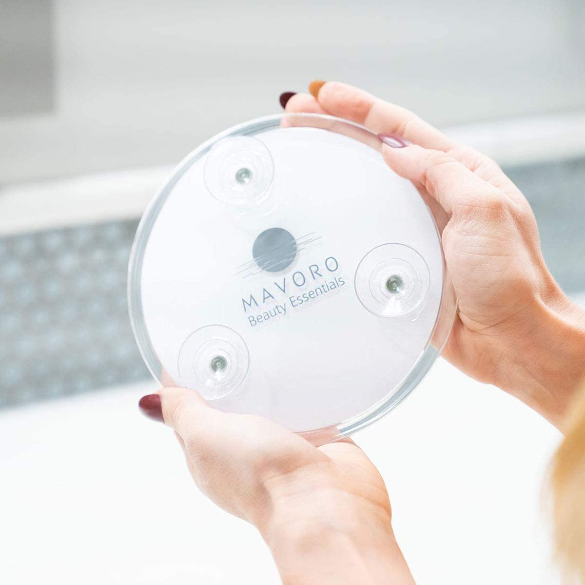 Mavoro Magnifying Mirror with Suction Cups - Triple Suction Cup Stick on Mirror with 7X Magnification. Portable Travel Makeup Mi