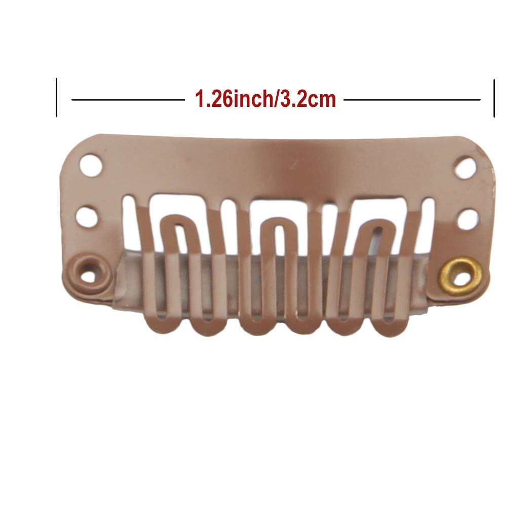 20Pcs Stainless Steel U-Shape Snap Clips For Hair Extensions, Wigs, And Hairpieces - Wig Accessories And Combs (Light Brown)