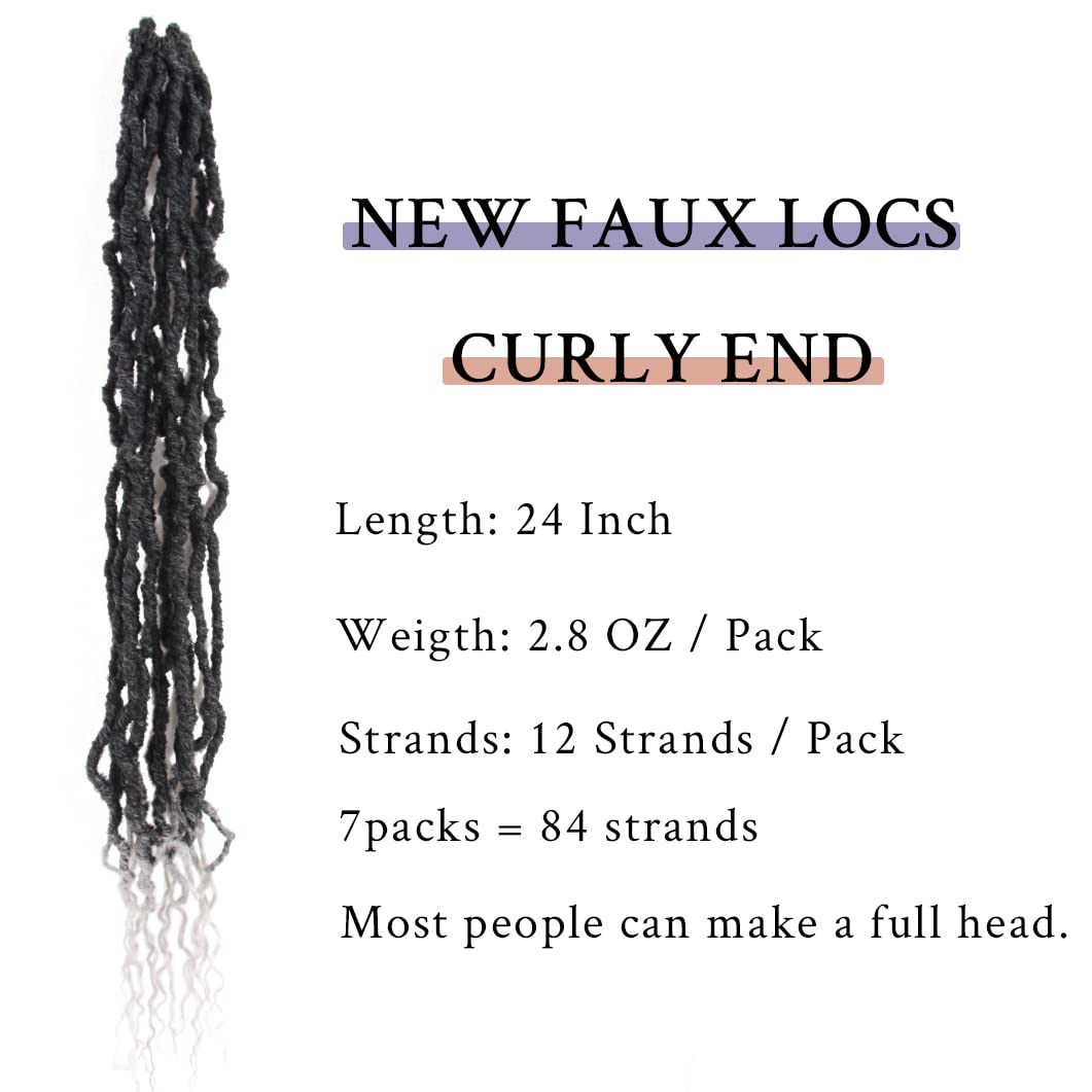 Bohobabe Faux Locs Crochet Hair 24 Inch, Boho Soft Crochet Locs With Curly Ends, Long Gray Bohemian Goddess Locs Crochet Braids