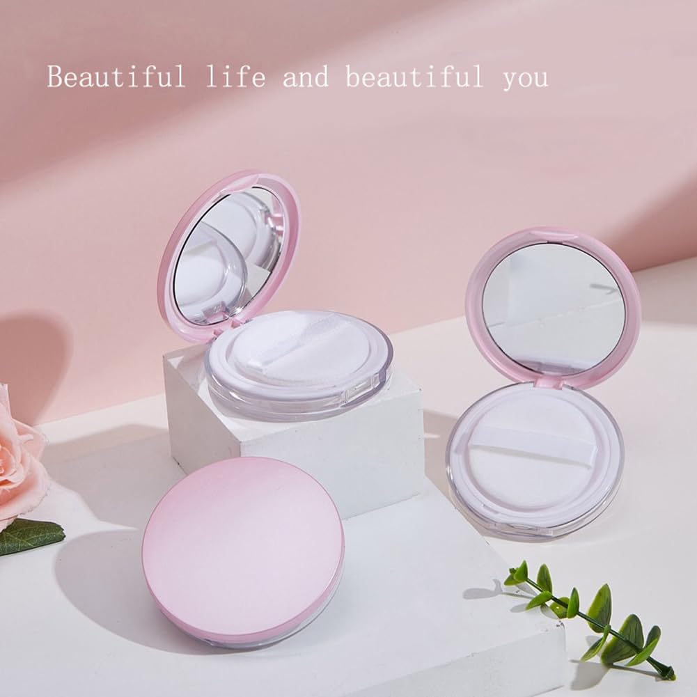 Plastic Loose Powder Compact Container With Velvet Powder Puff Mirror And Elasticated Net Sifter,Empty Reusable Powder Box, 5G P
