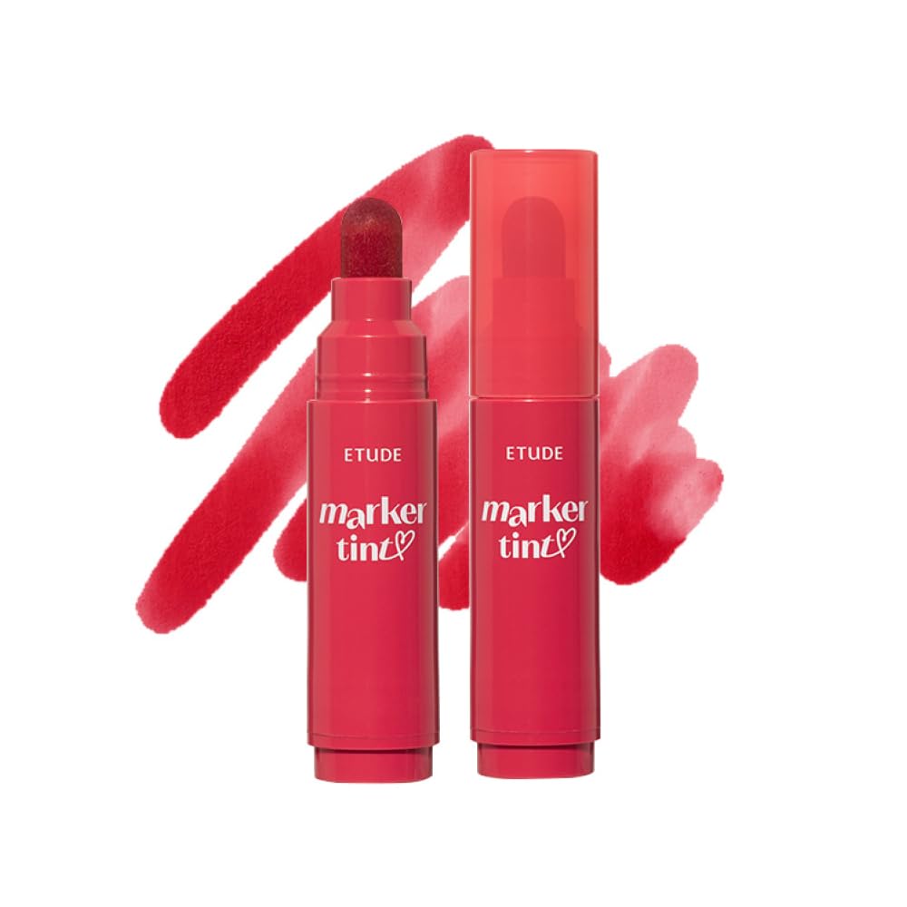 Etude Dear Darling Marker Tint #1 Raspberry Pop | Hydrating & Long Lasting Lip Stain | High Pigmented Lip Maker With Easy Drawin