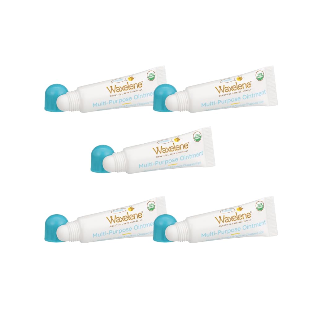 Waxelene Original Organic Multipurpose Ointment Lip Tube Pack of 5, Best Lip Balm Ever Baby Eczema Chapped Dry Sensitive Skin Bo