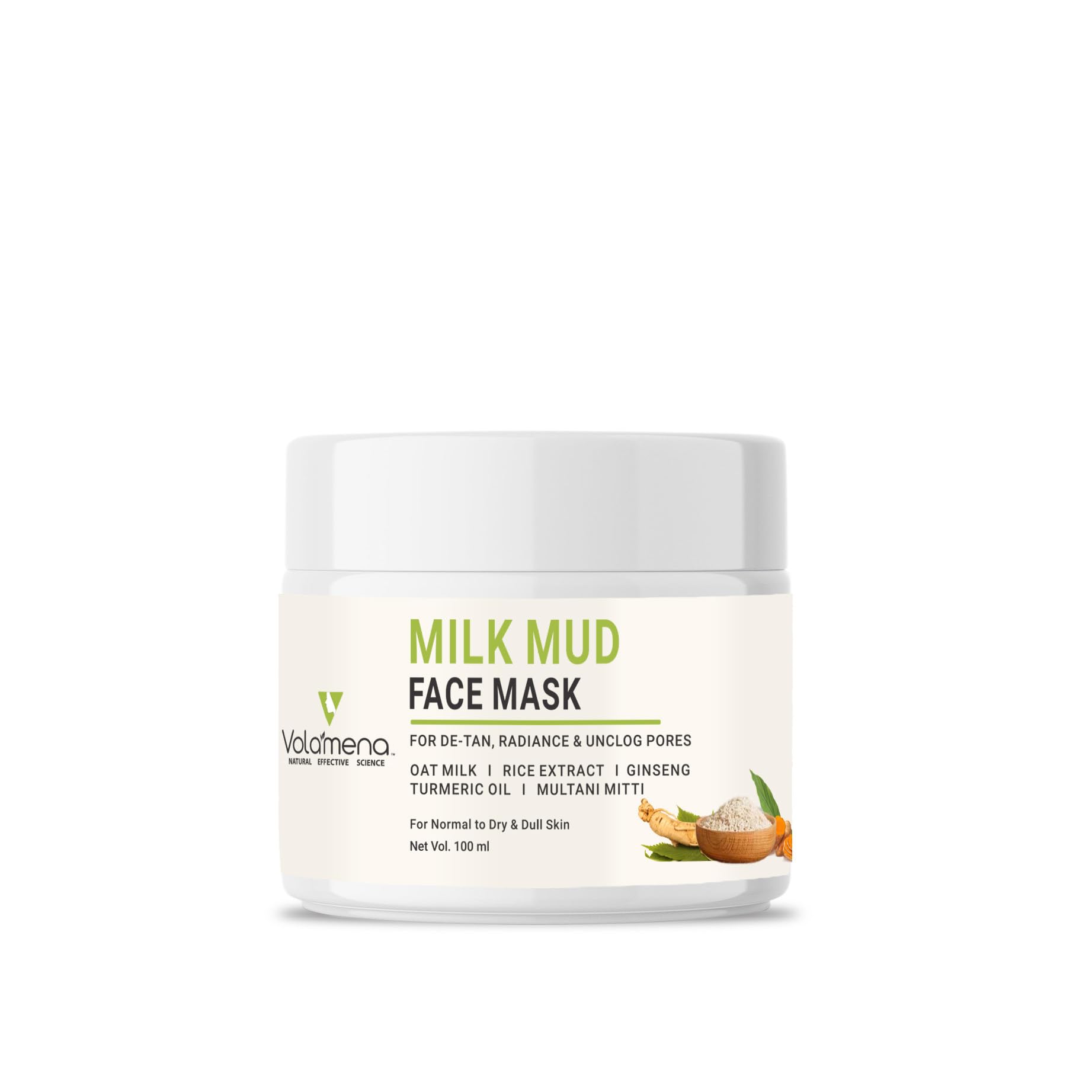 Volamena Milk Mud Face Mask With Oat Milk, Rice Extract, Ginseng, Turmeric Oil Brightening & Tan Removal Cream For Men & Women 1