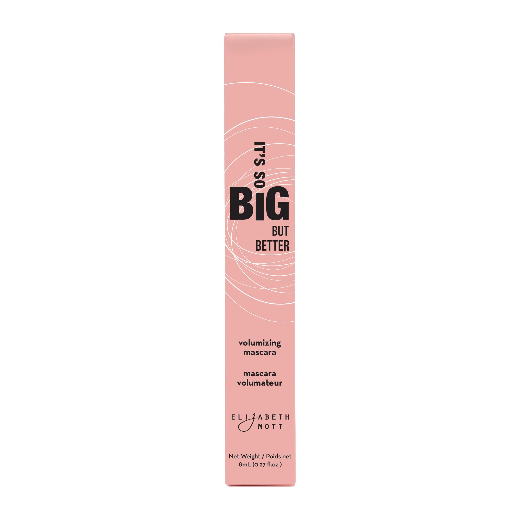 Elizabeth Mott Black Volumizing Smudge-Proof Mascara-Cruelty Free Lengthening Fiber Mascara With Hourglass Wand-Water Resistant,