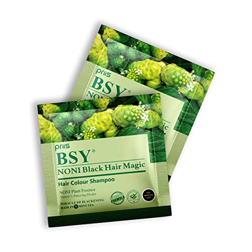 Bsy Noni Black Hair Magic Hair Color Shampoo (12Ml X 12 Sachets) | Ammonia Free Hair Color Shampoo For Men| Natural Black Perman
