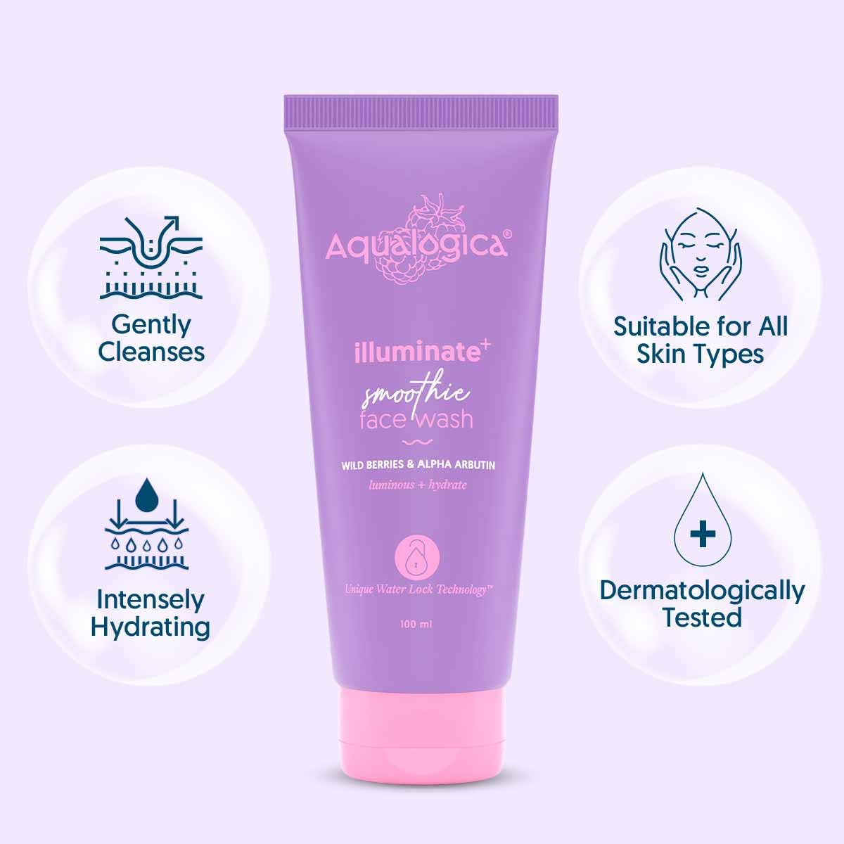 Aqualogica illuminate+ Smoothie Face Wash with Wild Berries & Alpha Arbutin for Gently Exfoliates & Hydrates Skin | For Combinat