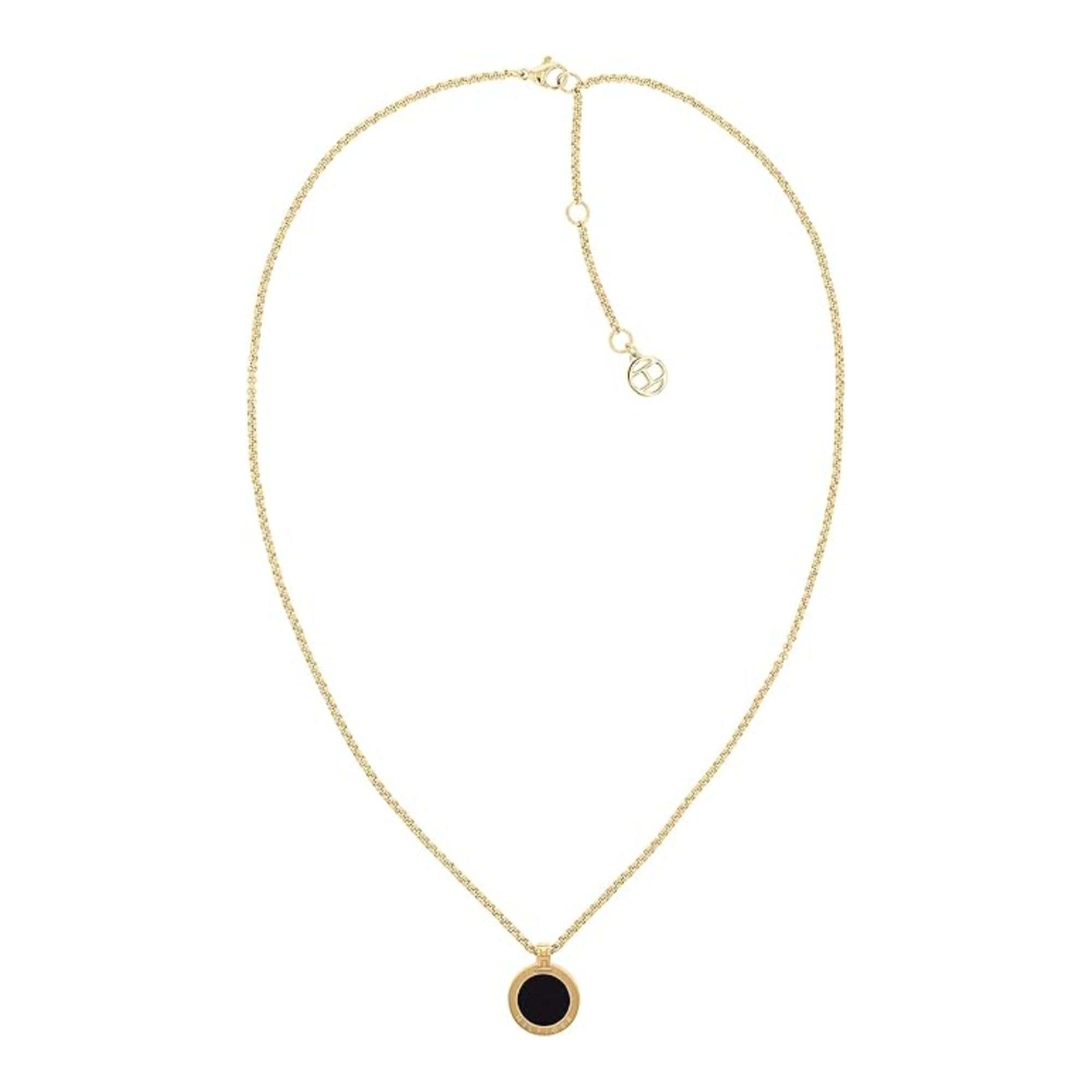 Tommy Hilfiger Womens Jewelry Ionic Gold Plated Steel, Black Onyx Stone Necklace, Color: Gold Plated (Model: 2780656)