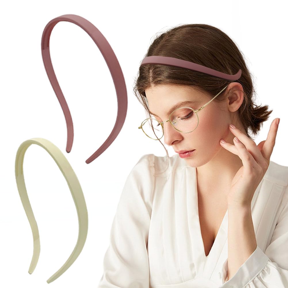 BIKCZEWIN 2PCS Comfortable Headbands for Women Fashion Hair Loop No Slip Hair Bands for Sunglasses, Skinny Teeth Plastic Hair Ac