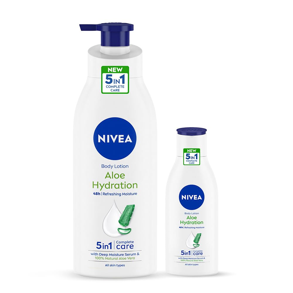 Nivea Aloe Hydration Body Lotion, 48H Refreshing Moisturization, For All Skin Types, Home & Travel Kit 400Ml + 120Ml