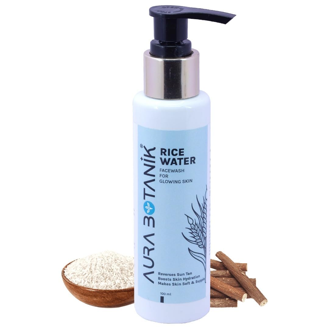 Aura Botanik Rice Water Face Wash 100 Ml | Helps Clean Pores & Boost Hydration | Helps Reverse Tan & Enhance Glow | Gentle, Natu