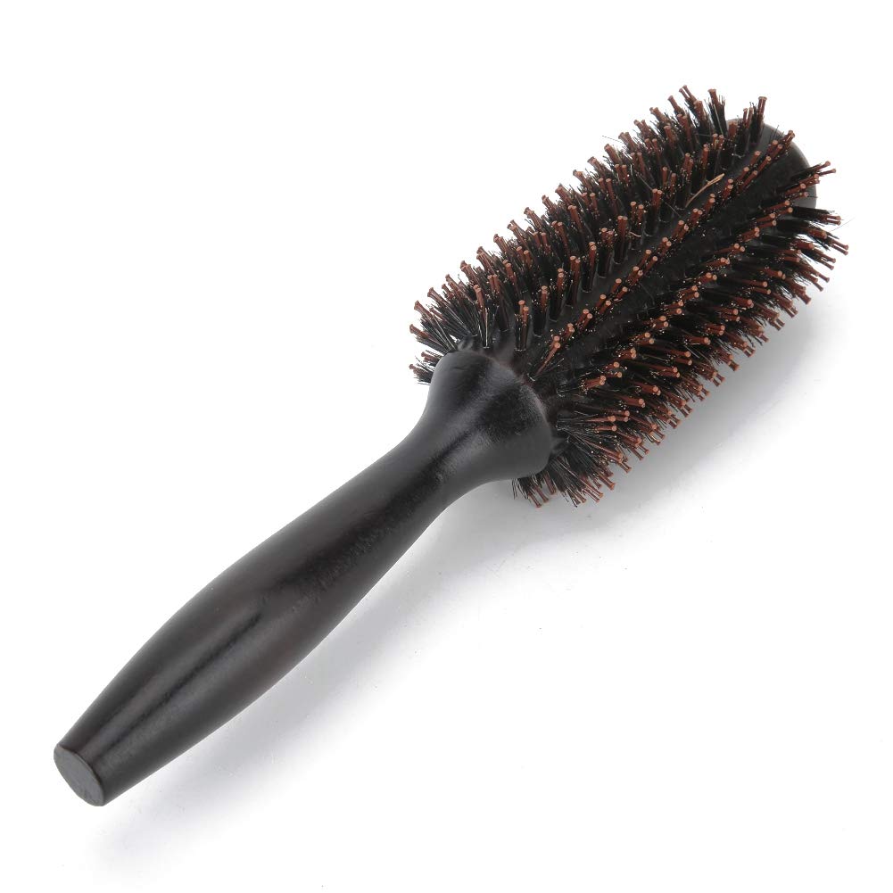 Boar Bristle Round Styling Hair Brush Solid Wood Roller Round Comb Heat Anti Static Hairdressing Comb Blow Dryer & Curling Roll 