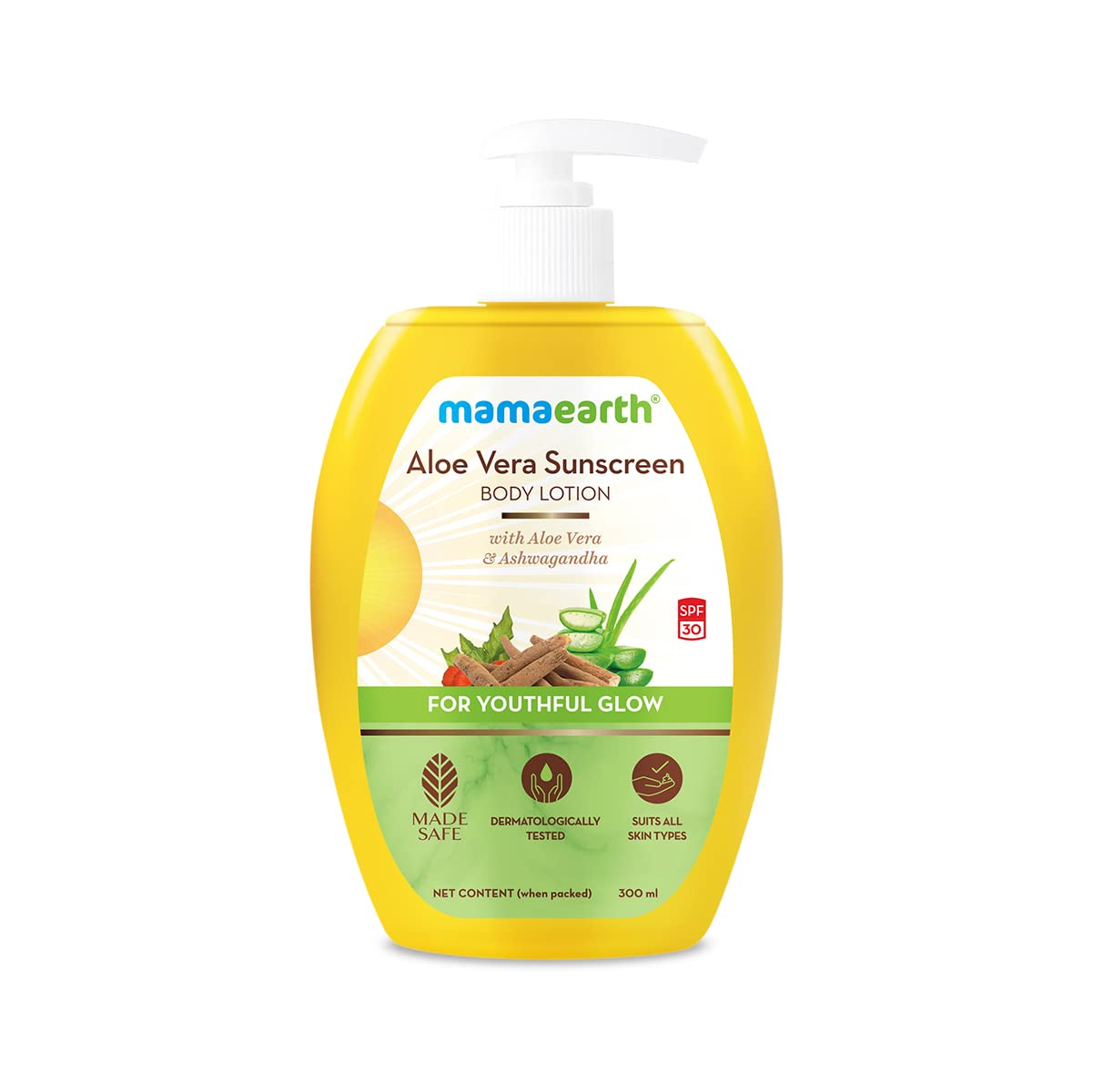 Mamaearth Aloe Vera Sunscreen Body Lotion Spf 30 - With Aloe Vera & Ashwagandha For A Youthful Glow - 300 Ml