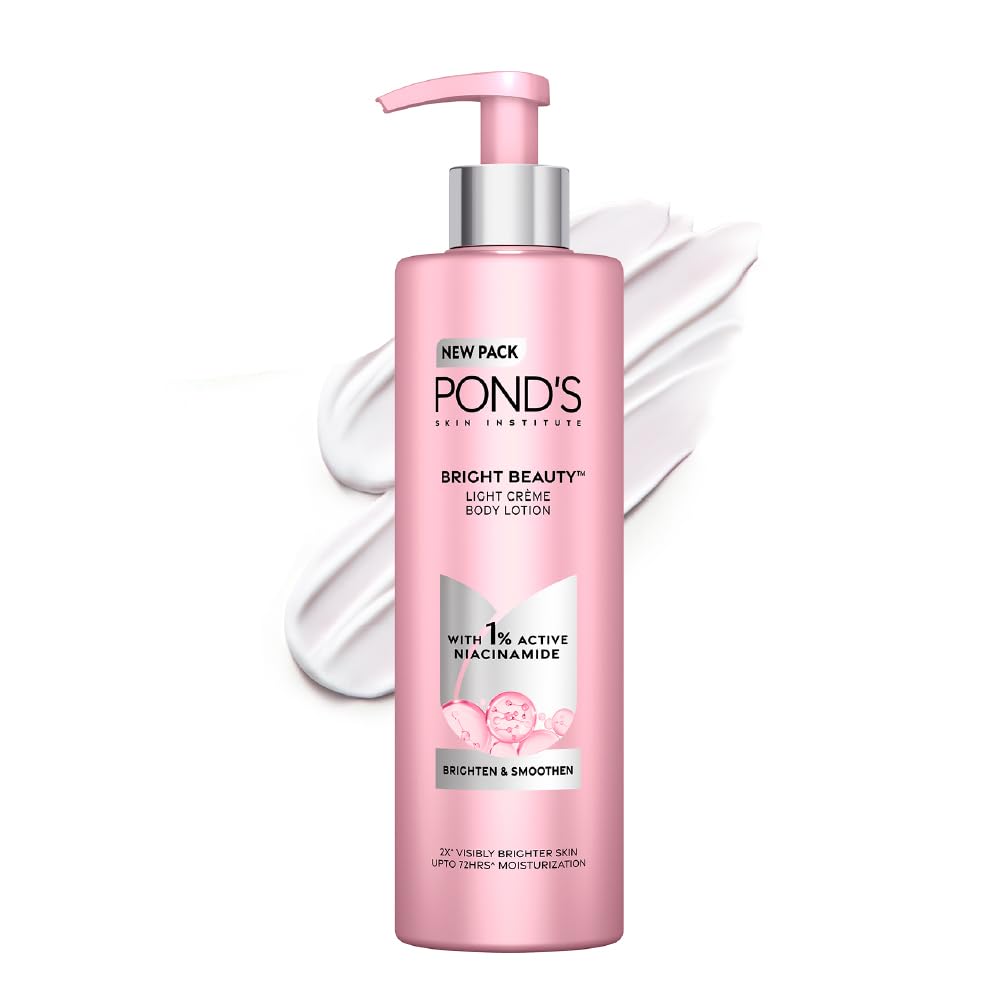 PondS Bright Beauty Light Crme Moisturizing Body Lotion With 1% Niacinamide For Smooth & Bright Skin, For All Skin Types,600Ml