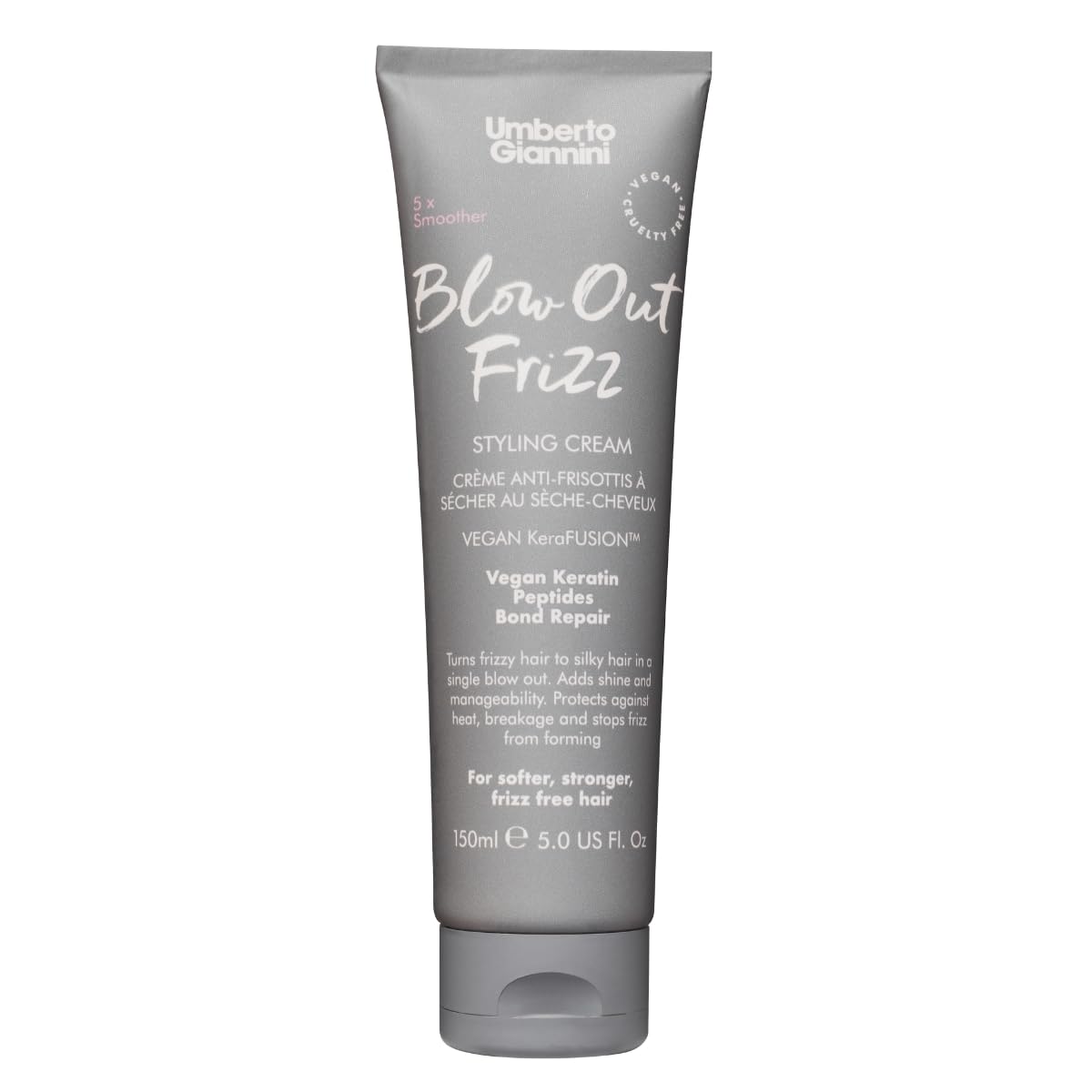 Umberto Giannini Blow Out Frizz Hair Styling Cream 5 fl Oz - with Heat Protection up to 230C - Vegan Kertain Bond Repair Formula