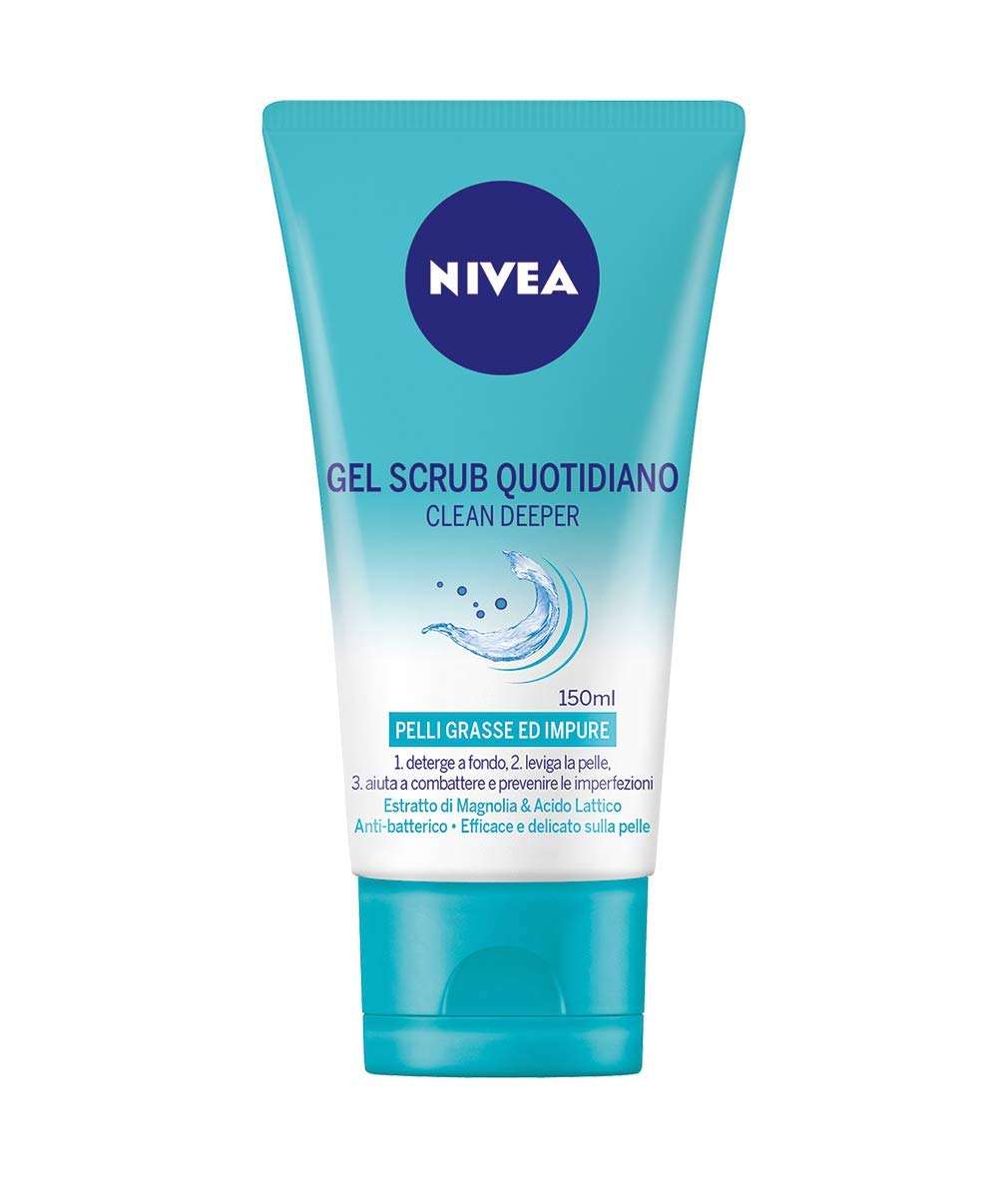 NIVEA Daily Face Gel Scrub for Refreshing Facial Cleansing and Gentle Exfoliation, Clean Deeper Formula with Natural Magnolia Ex