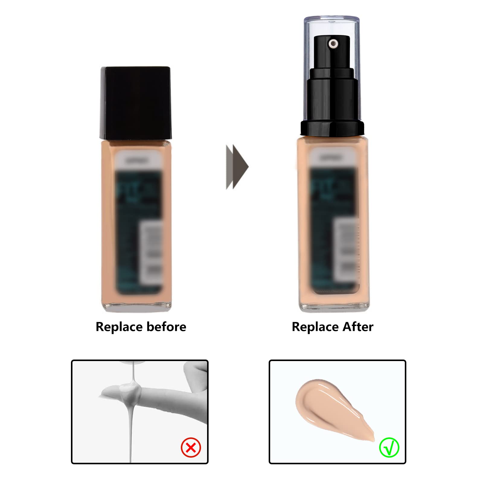 Chris.W 2Pack Foundation Pump Compatible With Maybelline Fit Me Liquid Foundation Makeup (Black+Black)