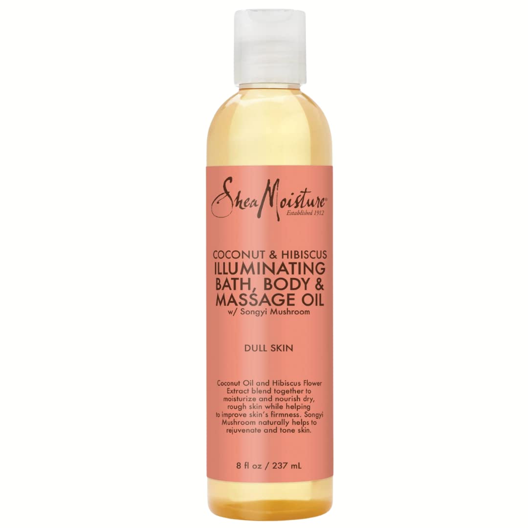 Shea Moisture Coconut & Hibiscus Massage Oil and Body Oil for Dry Skin, Bath Oil with Coconut Oil and Vitamin E Oil for Skin, 8 