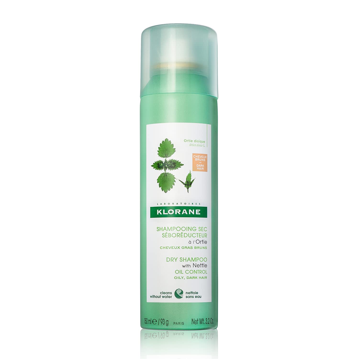 Klorane Dry Shampoo With Nettle and Natural Tint, Nettle for Brunette, Oily Hair and Scalp, Regulates Oil Production, Paraben & 