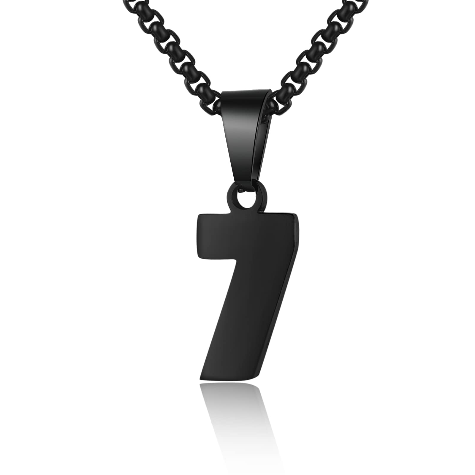 Number Necklaces Personalized Necklaces Black Initial Number Pendant Stainless Steel Chain Movement Necklaces for Men Women (7)