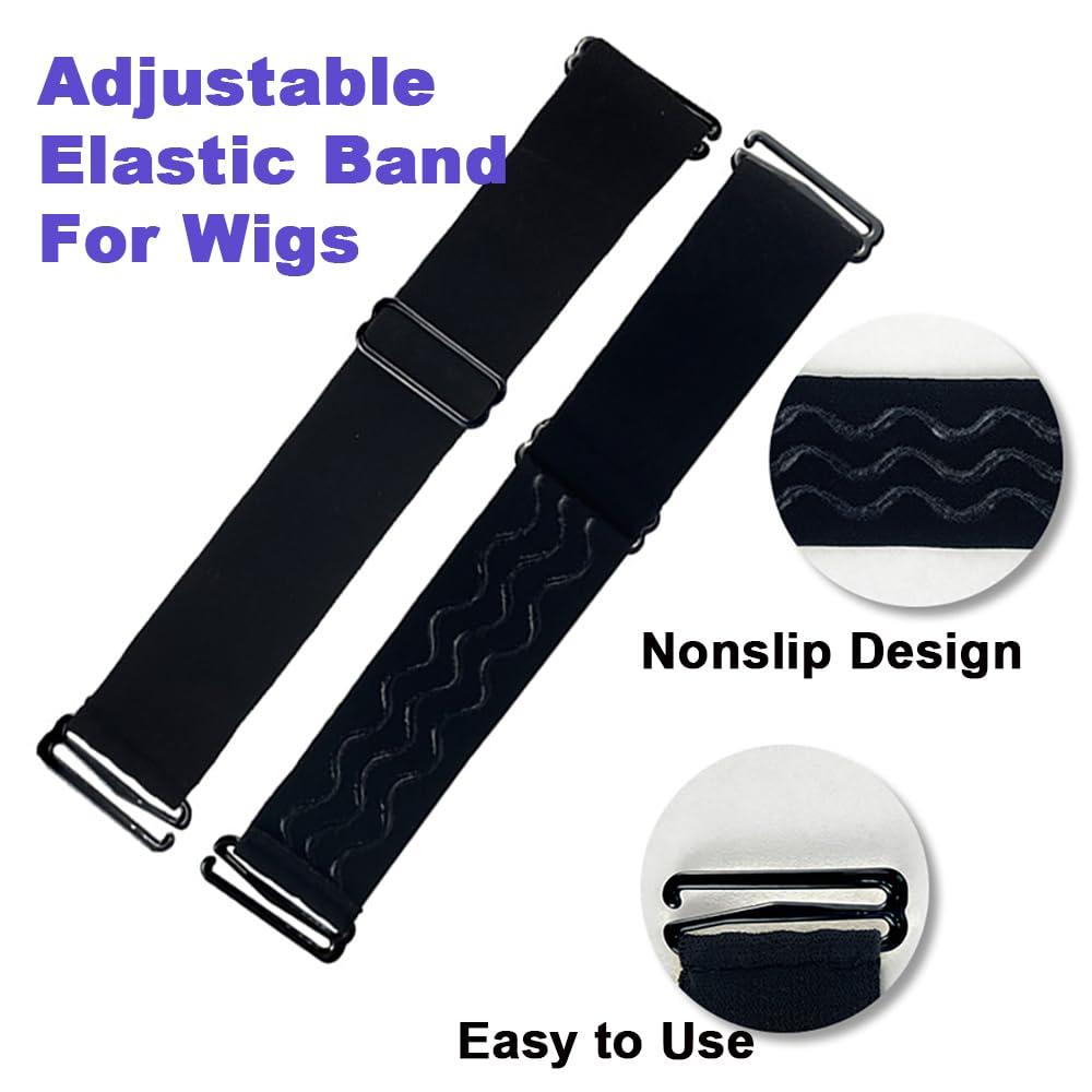 GELXGRIT Adjustable Elastic Wig Band - Nonslip Black Polyester Strap, 3 Count