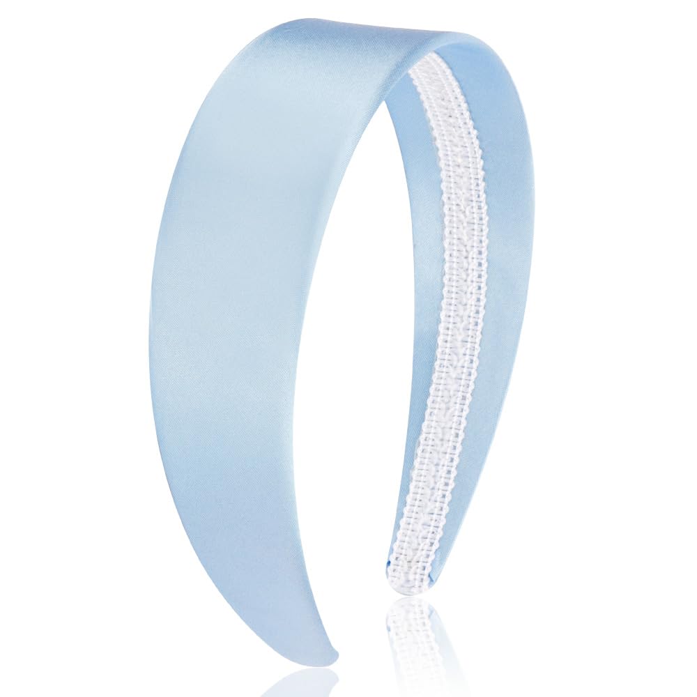 AHONEY Light Blue Headband for Women Girls Satin Silk Headband Non Slip 1.57  Wide Plain Head Band Solid Hair Band DIY Halloween