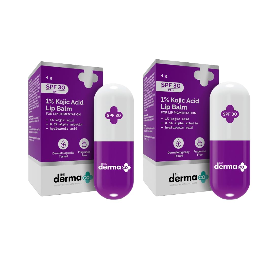 The Derma Co 1% Kojic Acid Lip Balm With Alpha Arbutin & Hyaluronic Acid  4G (Pack Of 2) Treats Pigmentation|Lightens Dark Lips