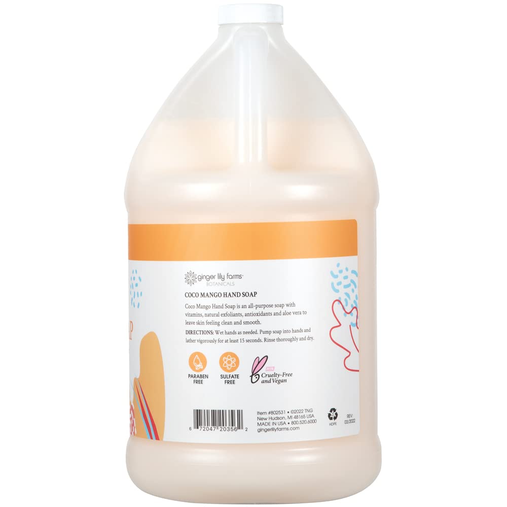 Ginger Lily Farms Botanicals All-Purpose Liquid Hand Soap Refill, Coco Mango, 100% Vegan & Cruelty-Free, Coconut Mango Scent, 1