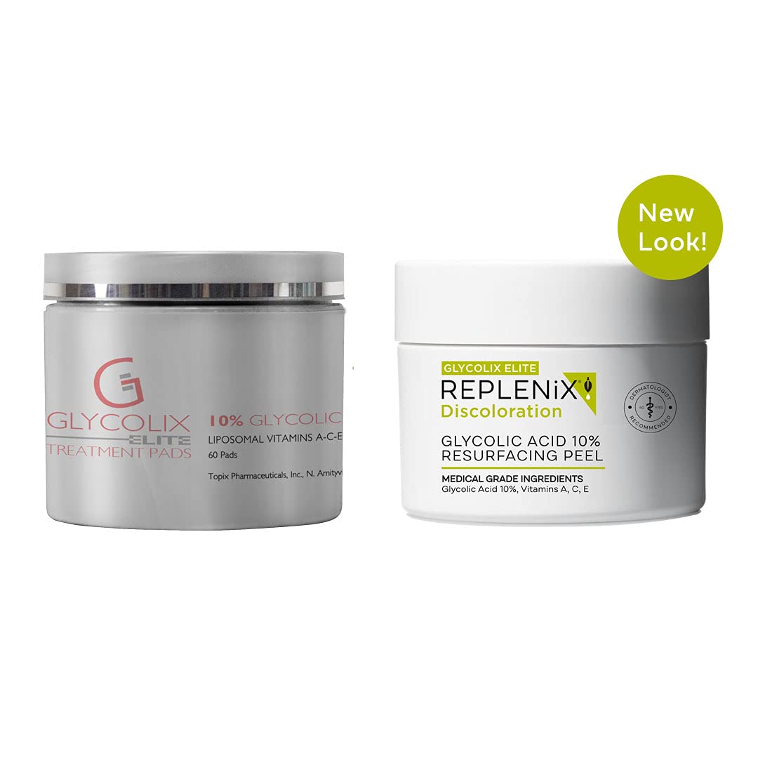 Replenix - Glycolix Elite Glycolic Acid Resurfacing Peel Pads - Medical Grade Brightening And Exfoliating Treatment, Travel Frie