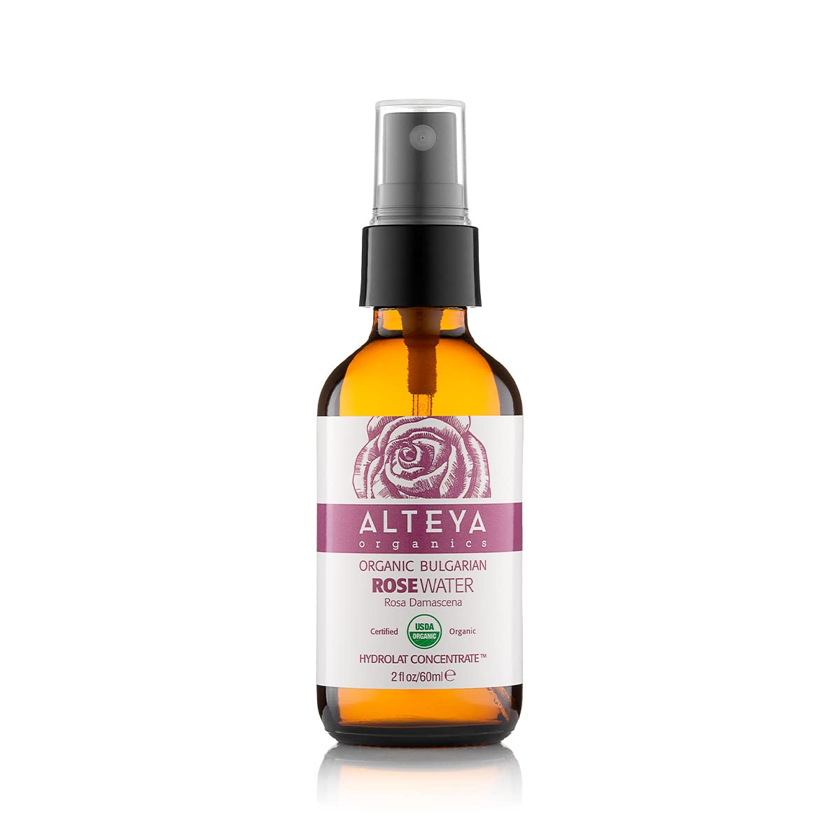 Alteya Organics Rose Water Usda Certified Organic Facial Toner, 2 Fl Oz/60Ml Pure Bulgarian Rosa Damascena Flower Water, Award-W