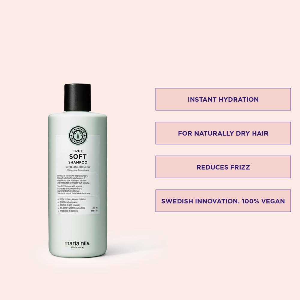 Maria Nila True Soft Shampoo 11.8 Fl Oz, For Dry Hair, Argan Oil Remoisturises & Reduces Frizz, 100% Vegan & Sulfate/Paraben fre
