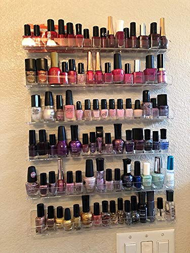 NIUBEE 6 Pack Nail Polish Rack Wall Mounted Shelf with Removable Anti-slip End Inserts, Clear Acrylic Nail Polish Organizer Disp