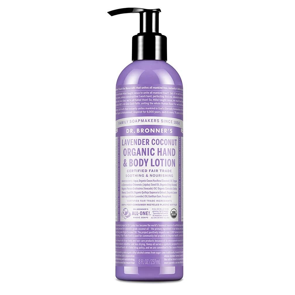 Dr. Bronner's - Organic Lotion (Lavender Coconut, 8 Ounce) - Body Lotion and Moisturizer, Certified Organic, Soothing for Hands,