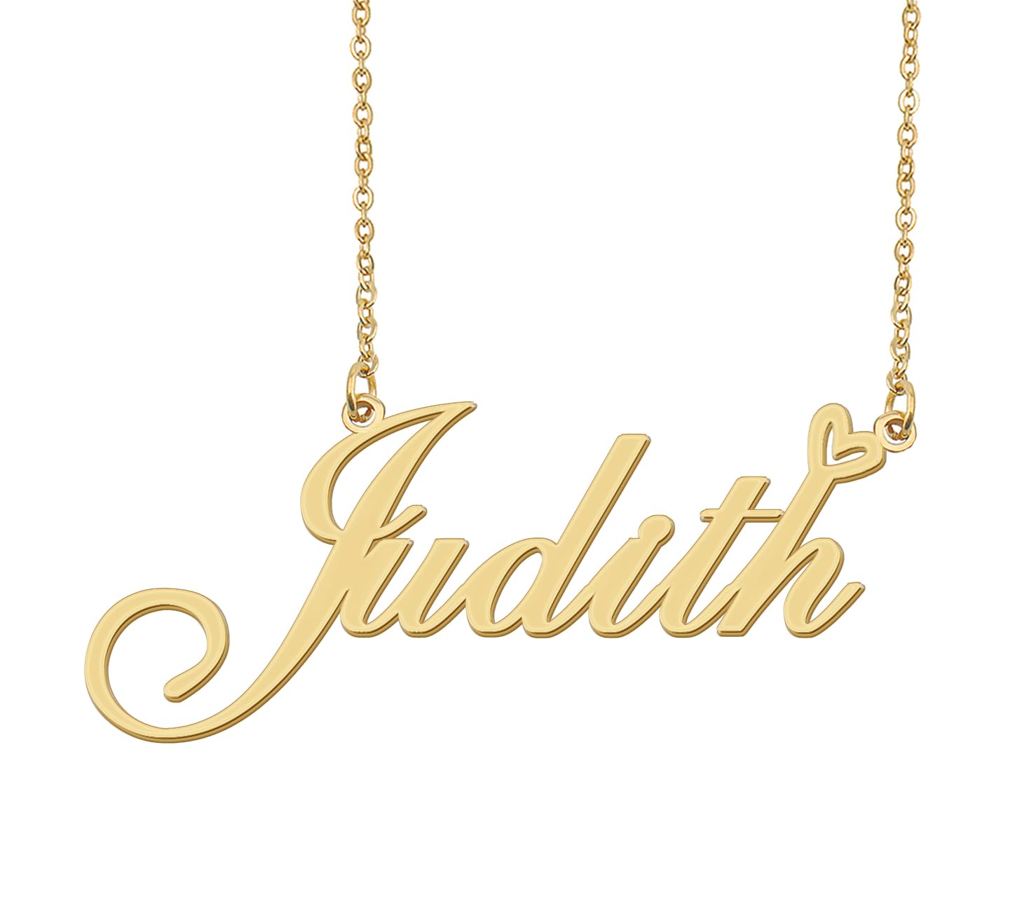 Aoloshow Judith Name Necklace Heart Charm Pendant 18k Gold Plated Stainless Steel Jewelry for Womens Graduation