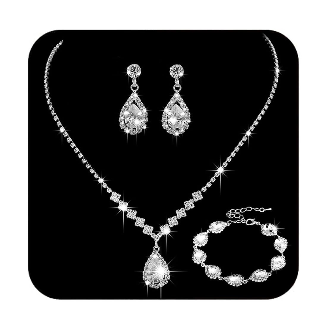 Unicra Bride Crystal Necklace Earrings Bracelet Set Bridal Wedding Jewelry Sets Rhinestone Prom Costume Jewelry Set for Women an