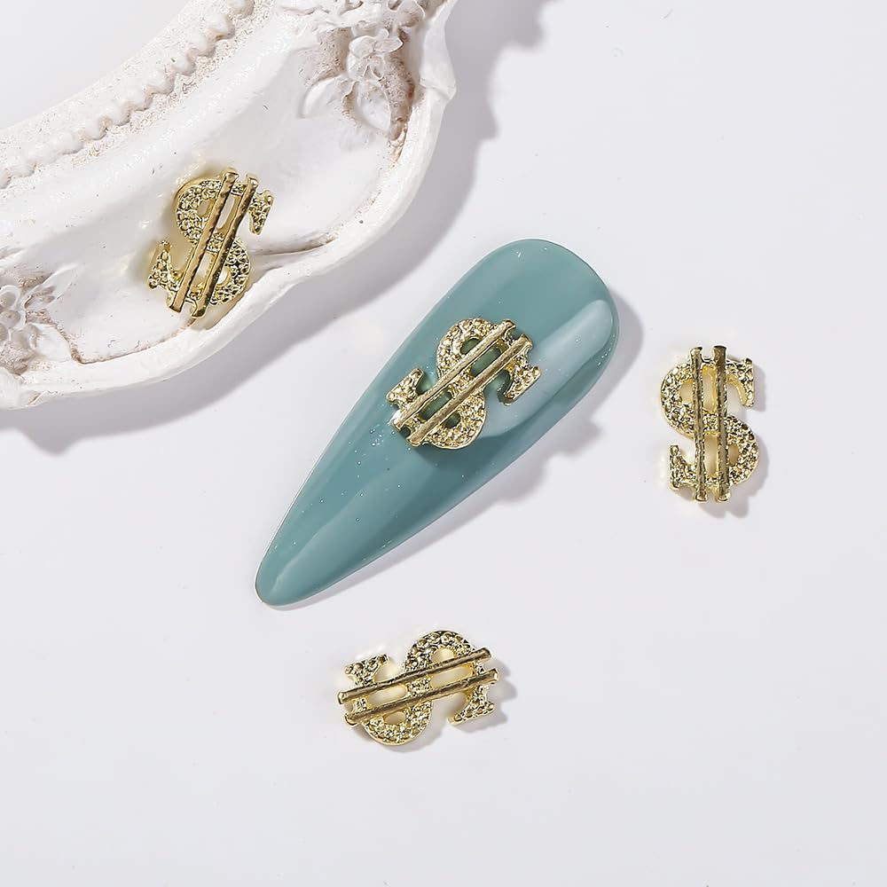 30Pcs Money Dollar Nail Charms Gold And Silver 3D Alloy Dollar Money Nail Art Charms With Rhinestones For Women Nail Decoration