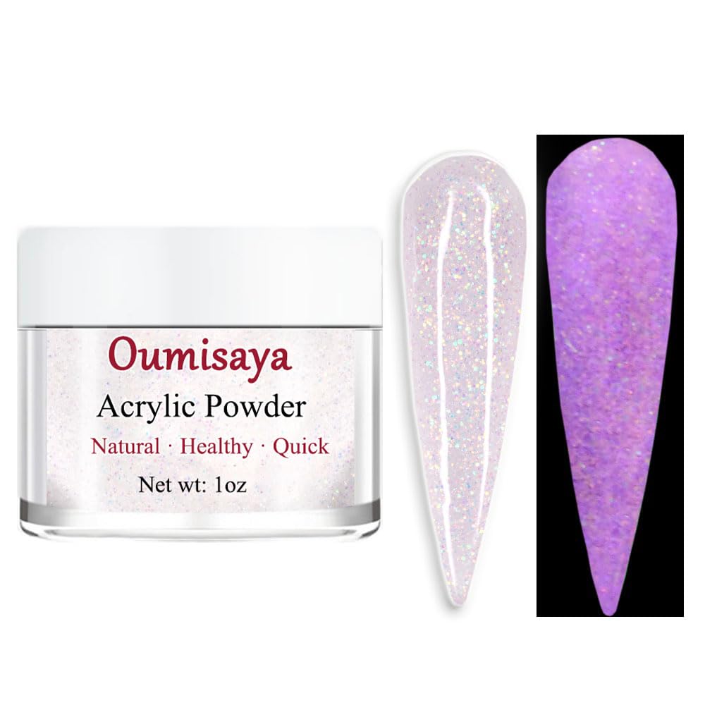 Glow in the dark White Glitter Nail Acrylic Powder Colors 1OZ APN69 Glows Purple