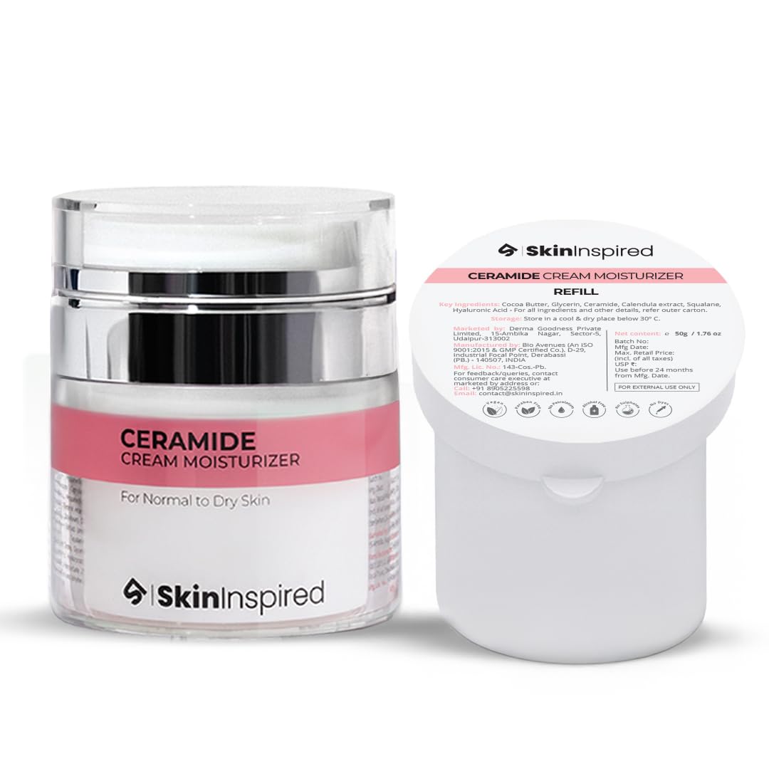 Skininspired Ceramide Moisturizer For Dry Skin Face + Refill Combo | Deep Barrier Repair | For Dry, Sensitive & Damaged Skin | L