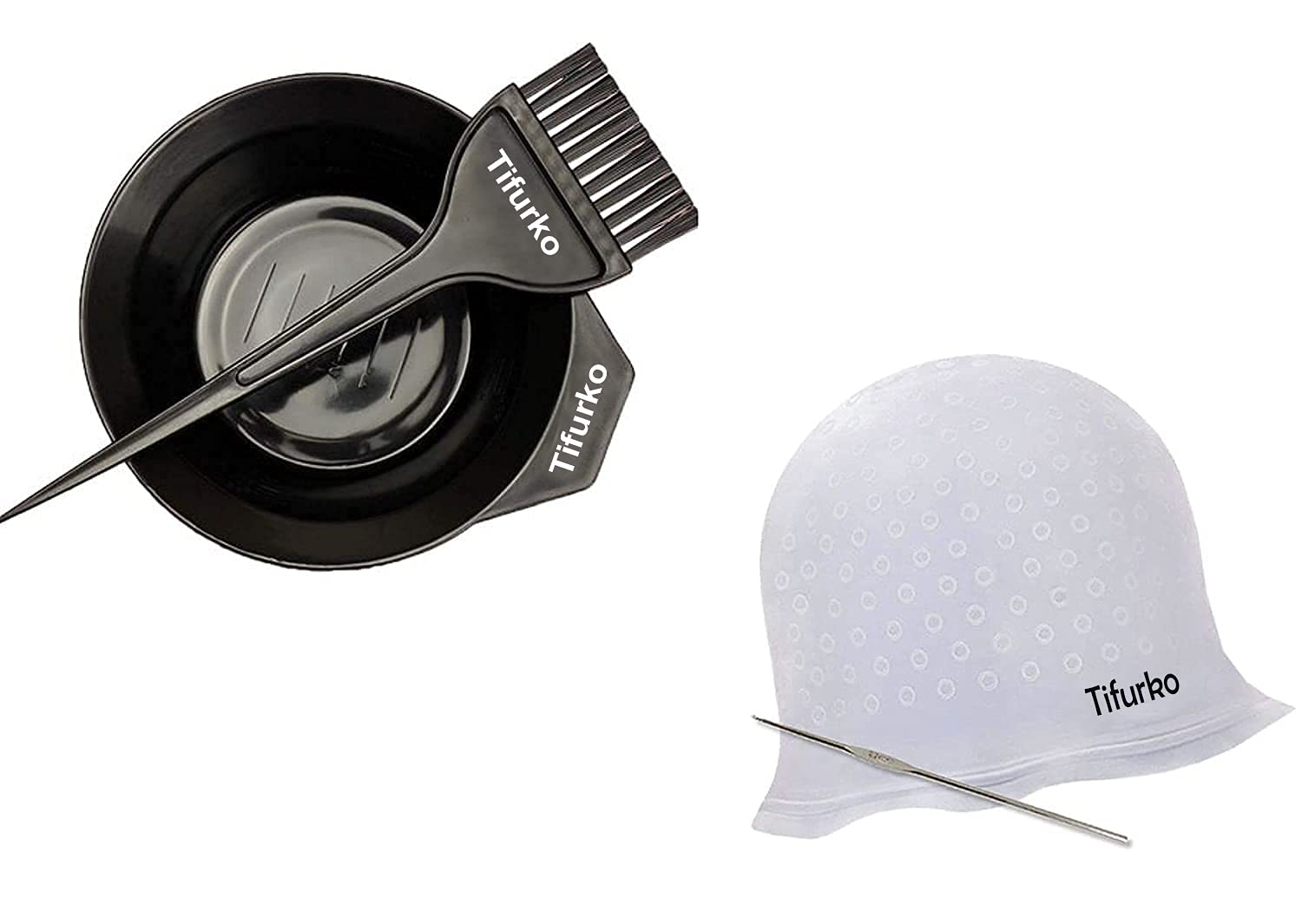 Tifurko Professional Hair Color Kit  Hair Dye Brush With Easy Grip Handle, Silicone Highlight Cap With Metal Hook, Salon Qualit